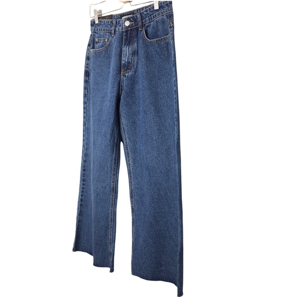 Dolls Kill Momokrom High Waist Cropped Wide Leg Raw Hem Jeans - Picture 5 of 11